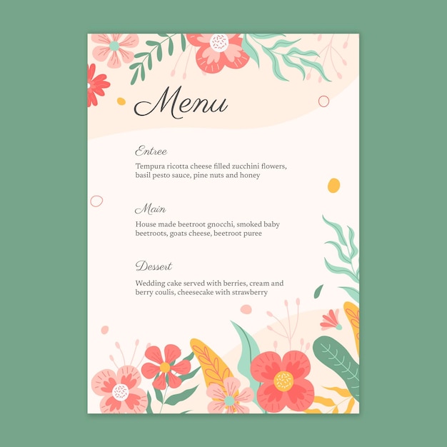 Modelo de menu de casamento floral