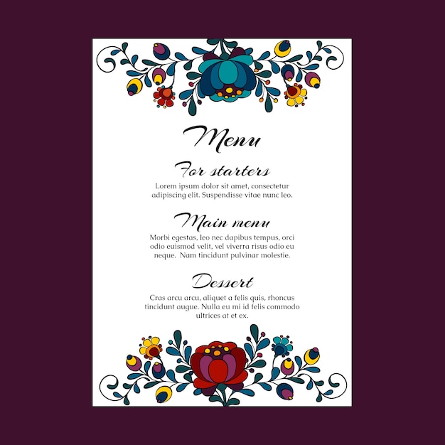 Modelo de menu de casamento floral