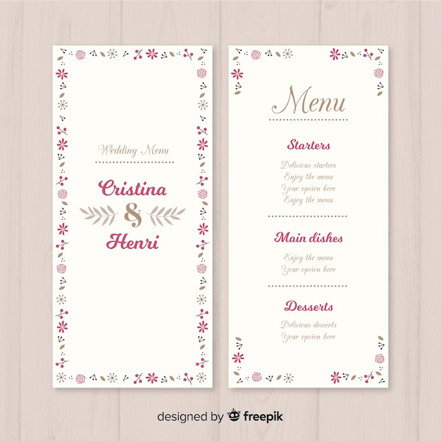 Modelo de menu de casamento