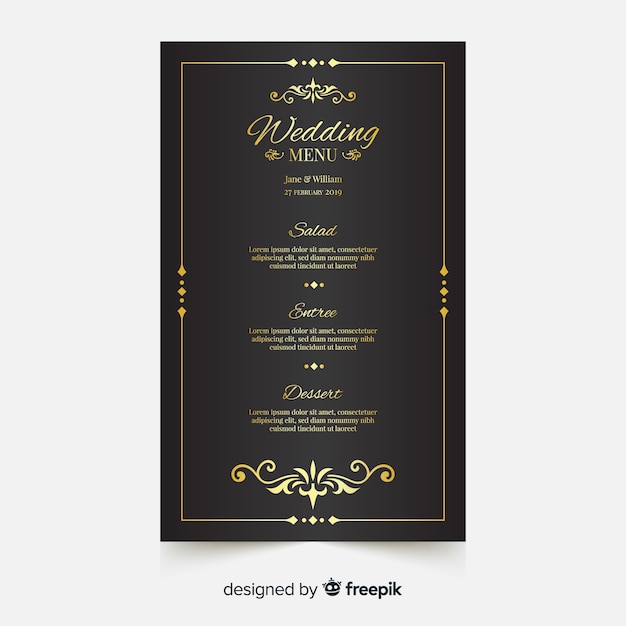 Modelo de menu de casamento