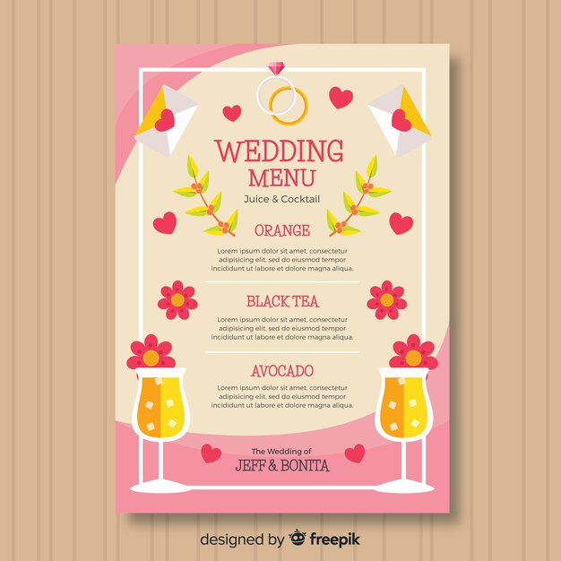 Modelo de menu de casamento