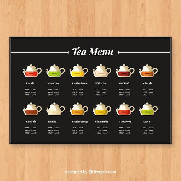 Vetor grátis modelo de menu de chá com design plano