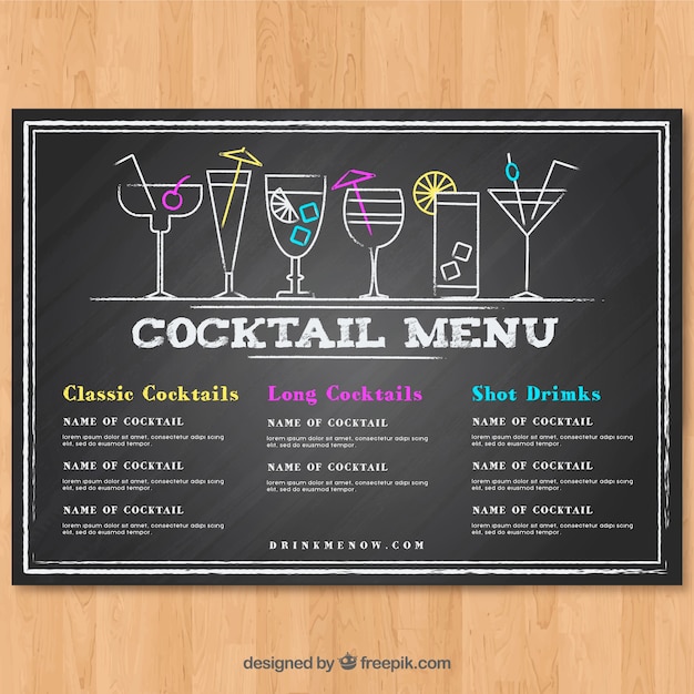 Vetor grátis modelo de menu de cocktails em estilo quadro-negro