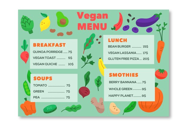 Modelo de menu de comida saudável