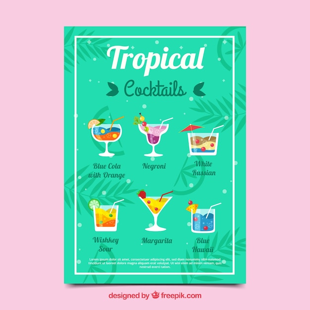 Modelo de menu de coquetel com design plano