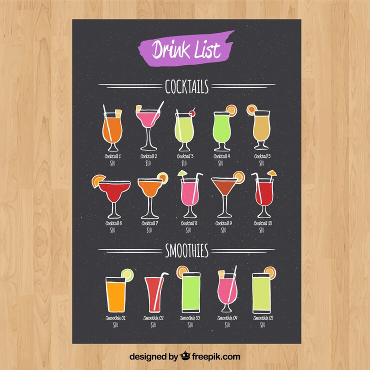 Vetor grátis modelo de menu de coquetel de mão desenhada