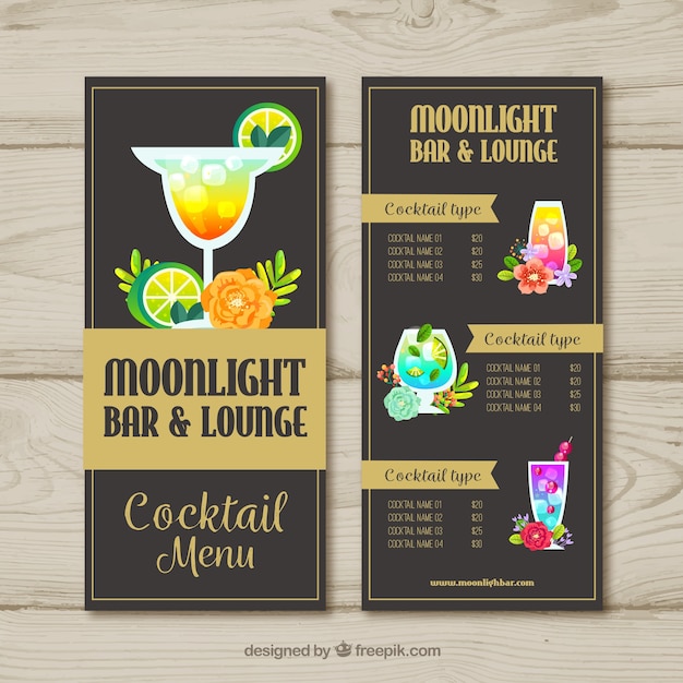 Modelo de menu de coquetel em design plano