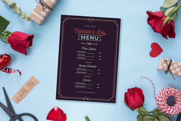 Modelo de menu de dia dos namorados com rosas