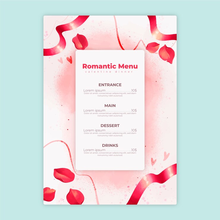 Vetor grátis modelo de menu de dia dos namorados em aquarela