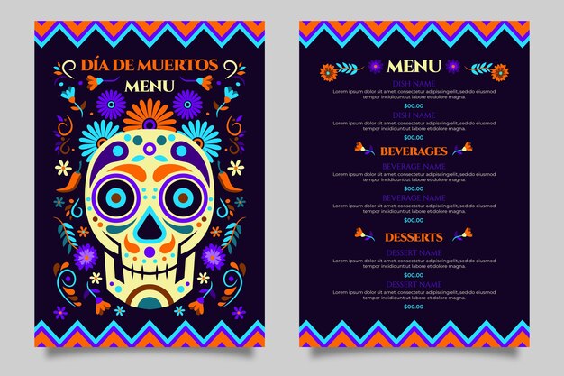 Modelo de menu de diâmetros planos desenhados à mão