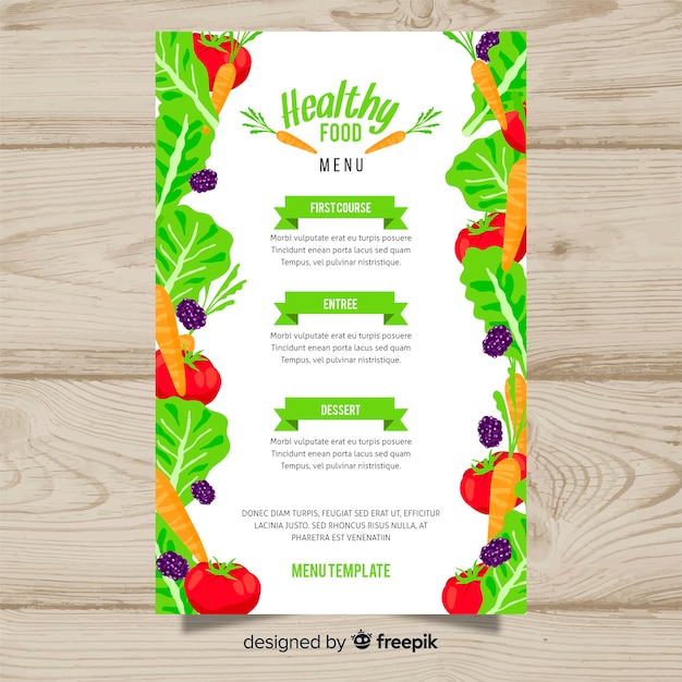 Modelo de menu de frutas e legumes frescos