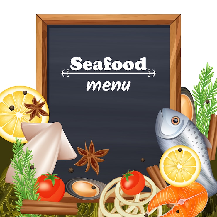 Vetor grátis modelo de menu de frutos do mar