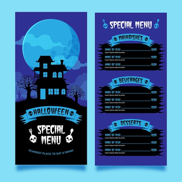 Modelo de menu de halloween de design plano