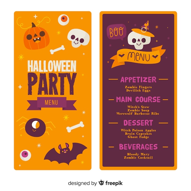 Modelo de menu de halloween de mão desenhada