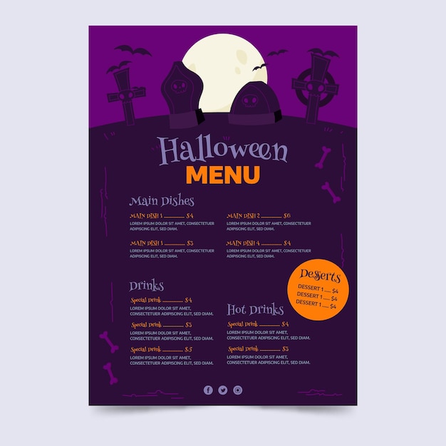 Modelo de menu de halloween desenhado à mão