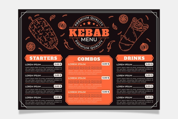 Vetor grátis modelo de menu de kebab desenhado à mão