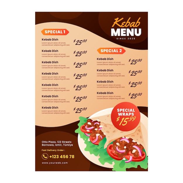 Modelo de menu de kebab gradiente