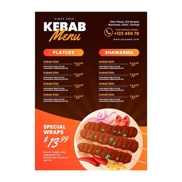 Vetor grátis modelo de menu de kebab gradiente