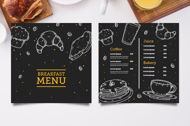 Vetor grátis modelo de menu de mão desenhada café da manhã