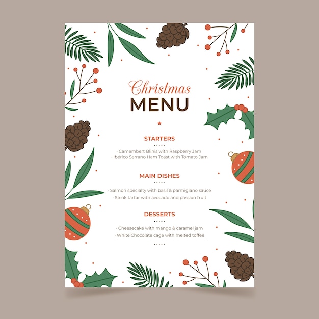 Modelo de menu de mão desenhada natal