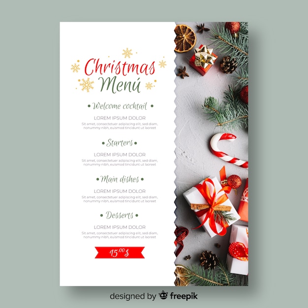 Vetor grátis modelo de menu de natal com foto