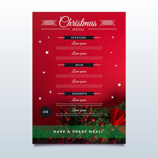 Modelo de menu de natal com foto