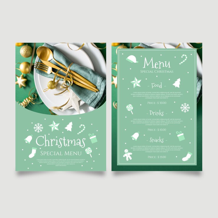 Vetor grátis modelo de menu de natal com foto