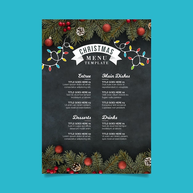 Vetor grátis modelo de menu de natal com foto