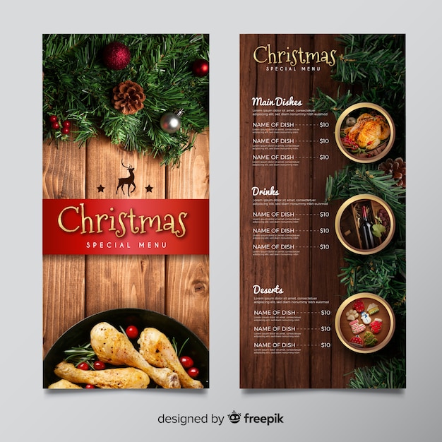 Vetor grátis modelo de menu de natal com imagem