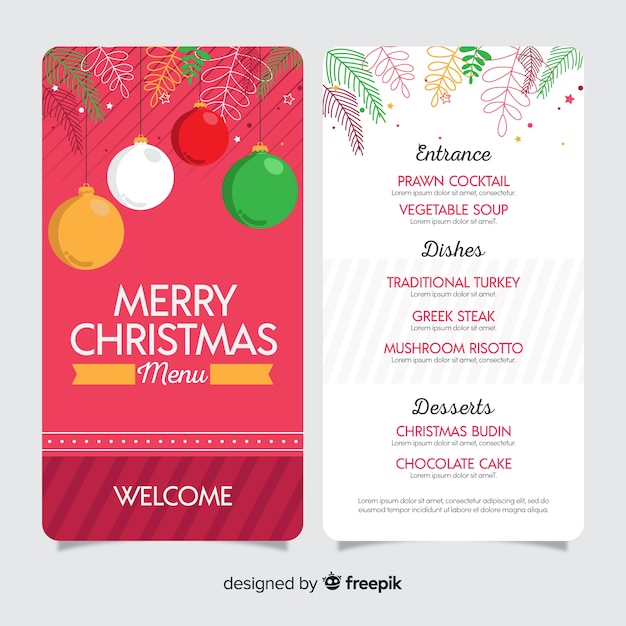 Vetor grátis modelo de menu de natal de design plano