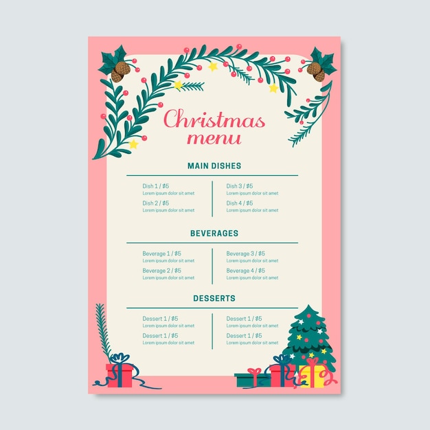 Modelo de menu de natal de design plano