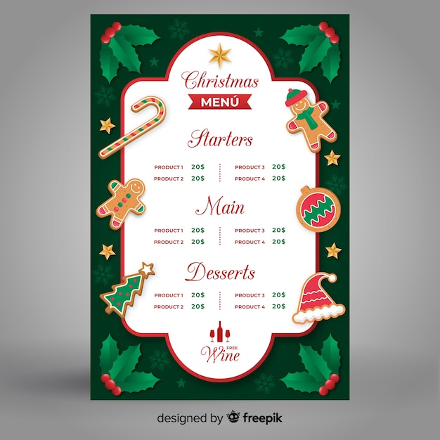 Modelo de menu de natal de design plano