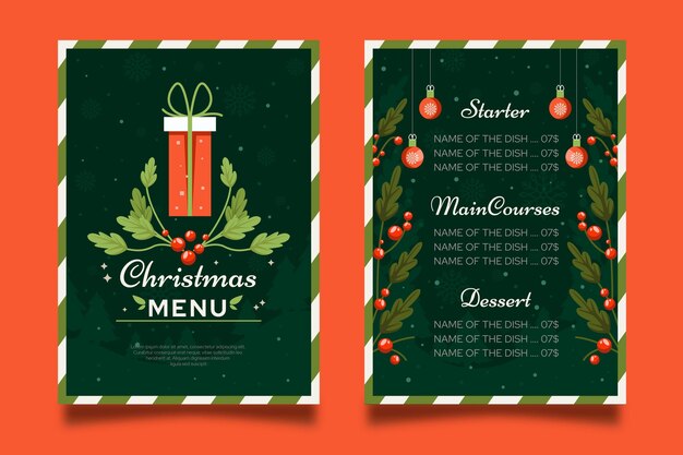 Modelo de menu de natal em design plano