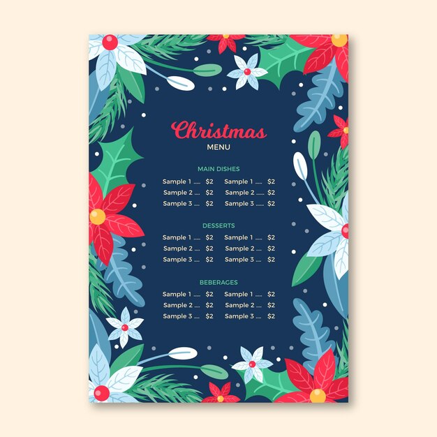 Modelo de menu de natal em design plano