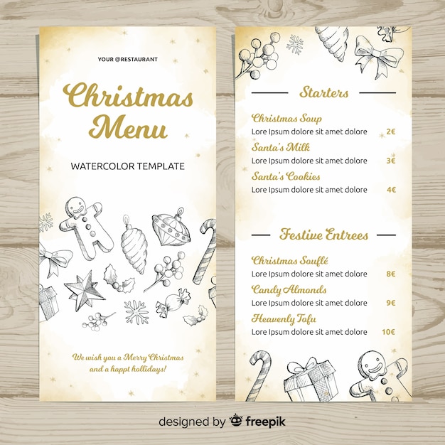 Modelo de menu de natal linda mão desenhada