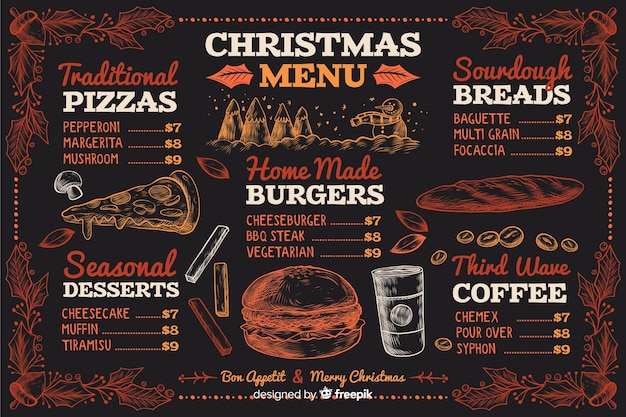 Modelo de menu de natal vintage