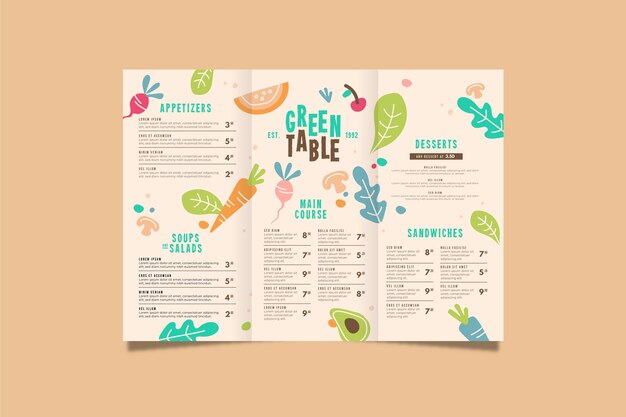 Modelo de menu de restaurante de comida saudável colorida
