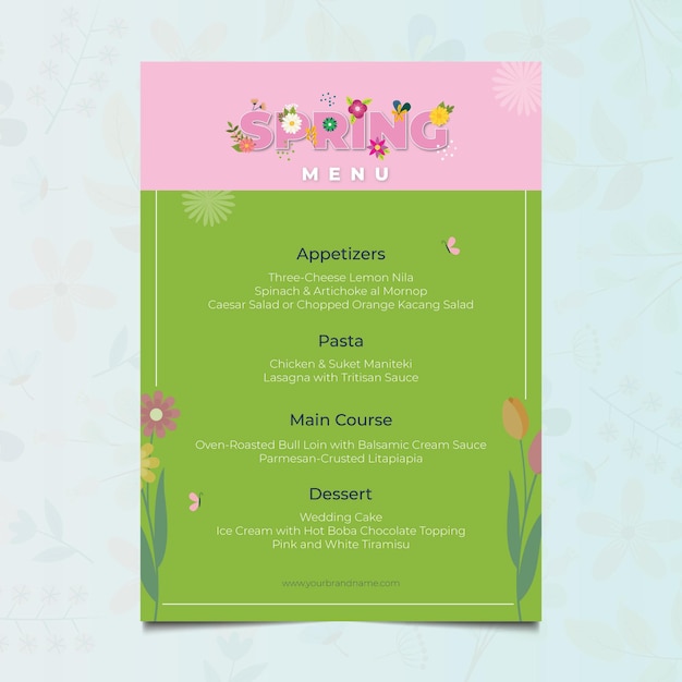 Modelo de menu de restaurante de primavera de design plano floral