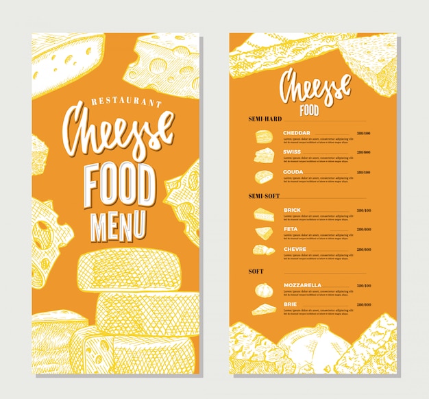 Modelo de menu de restaurante de queijo vintage