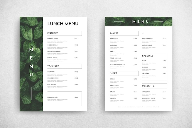 Modelo de menu de restaurante minimalista