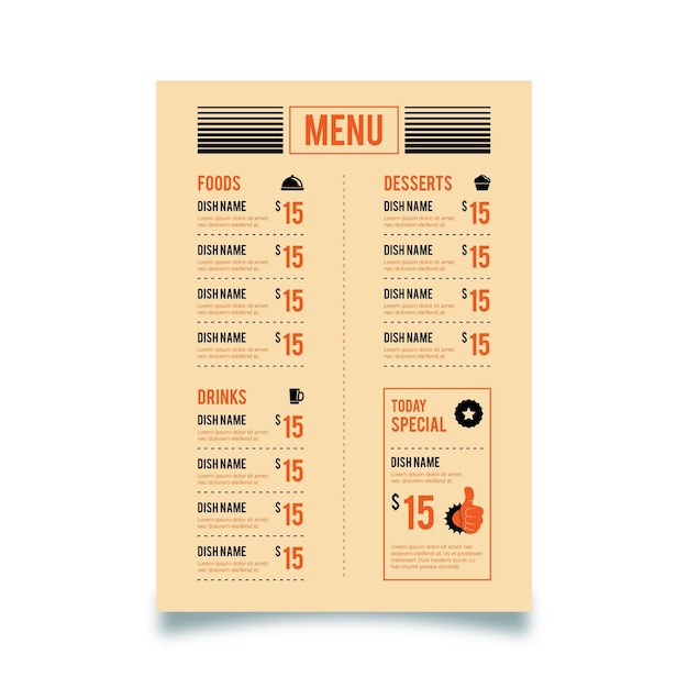 Modelo de menu de restaurante vertical digital vintage