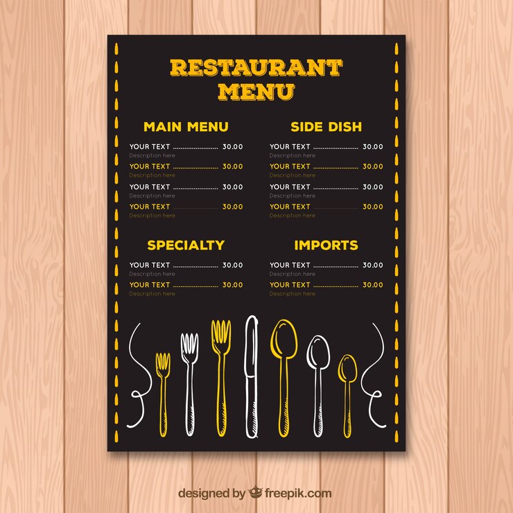 Vetor grátis modelo de menu de restaurante vintage com talheres