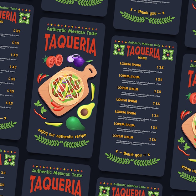 Modelo de menu de taqueria realista