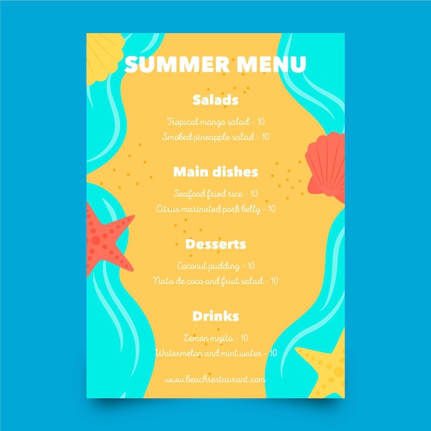 Vetor grátis modelo de menu de verão