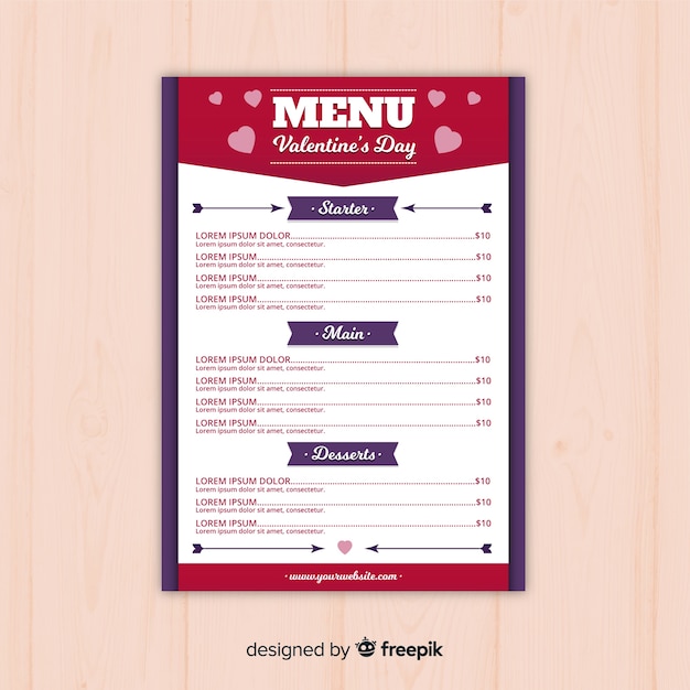 Modelo de menu do dia dos namorados