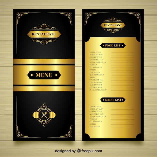 Modelo de menu dourado de luxo