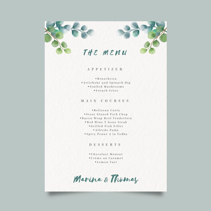 Vetor grátis modelo de menu em aquarela para casamento