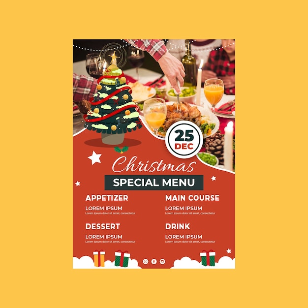 Vetor grátis modelo de menu festivo de natal