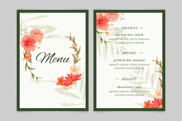 Vetor grátis modelo de menu floral em aquarela