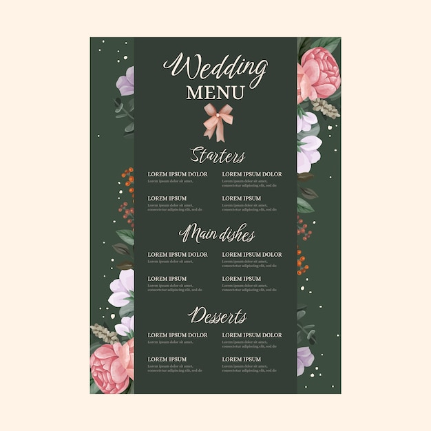 Modelo de menu floral em aquarela